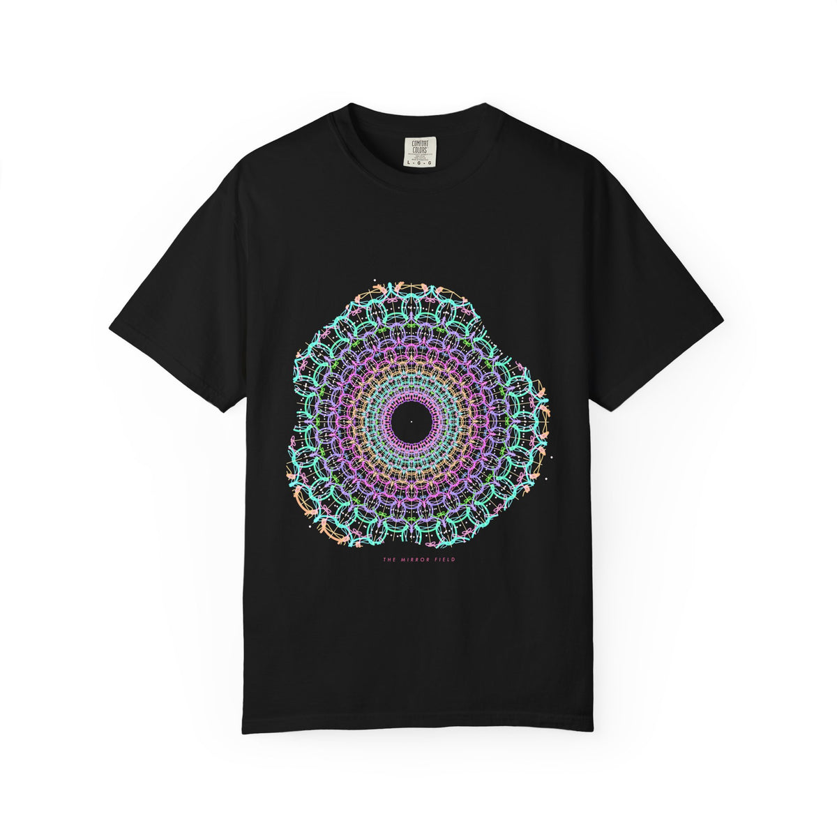 The Mirror Field graphic tee in Black, original art by AuraCanvas
