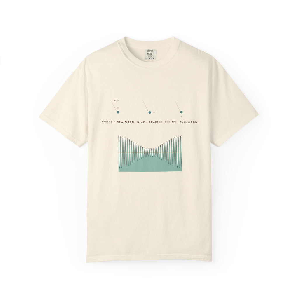 Spring and Neap graphic tee in Ivory, original art by AuraCanvas