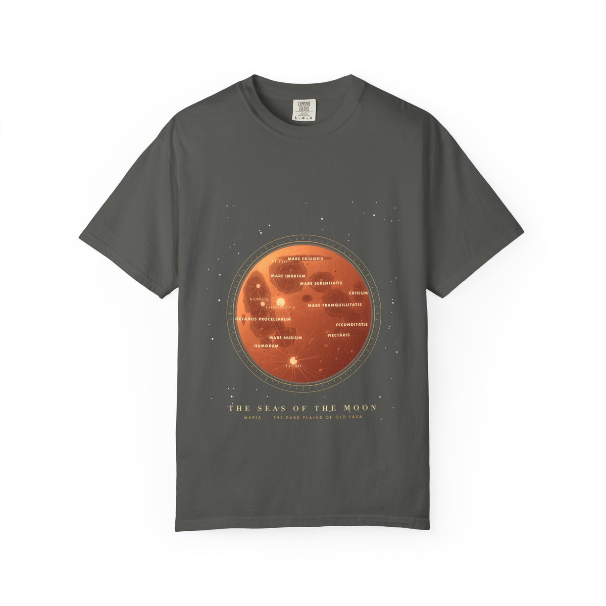 The Seas of the Moon graphic tee in Pepper, original art by AuraCanvas