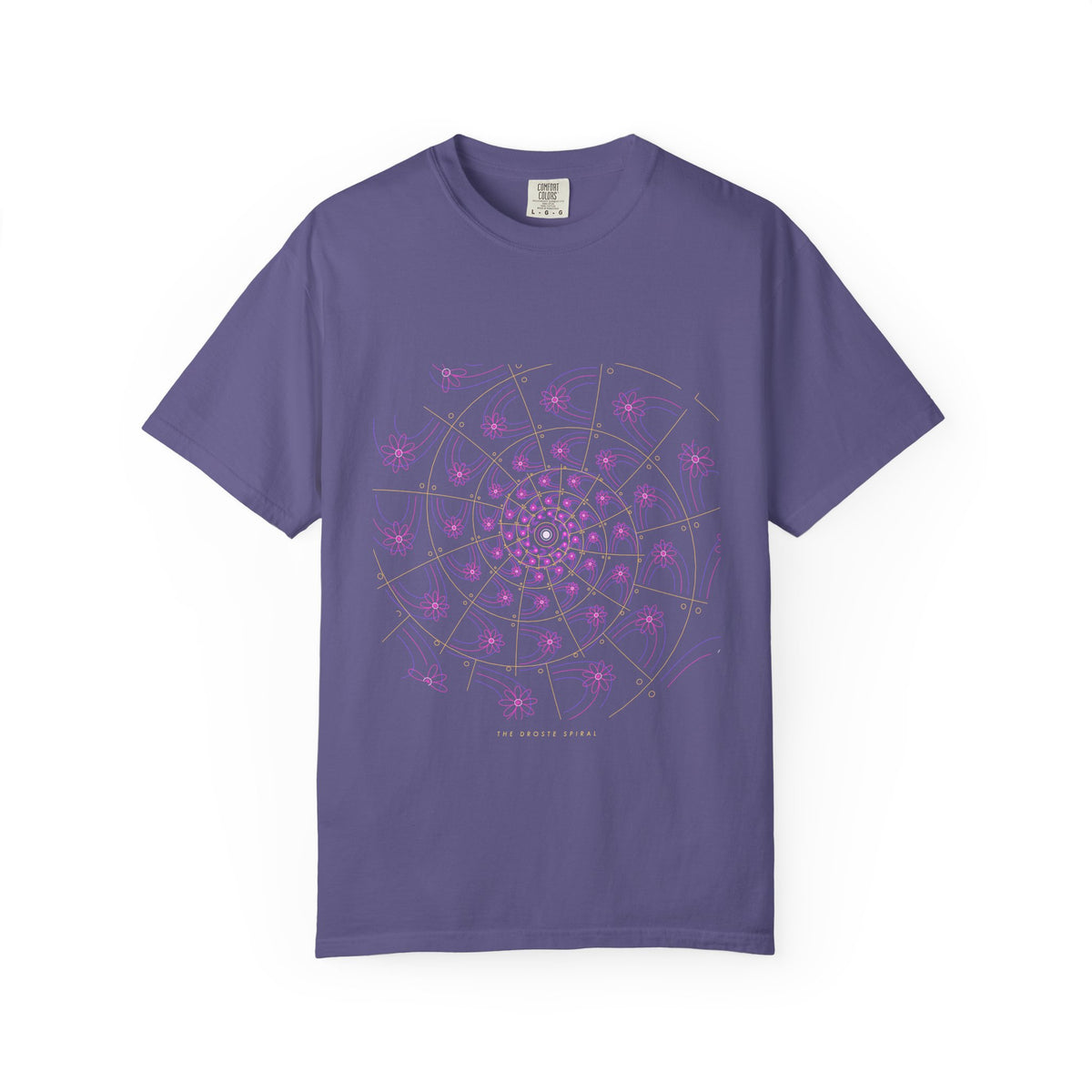 The Droste Spiral graphic tee in Grape, original art by AuraCanvas