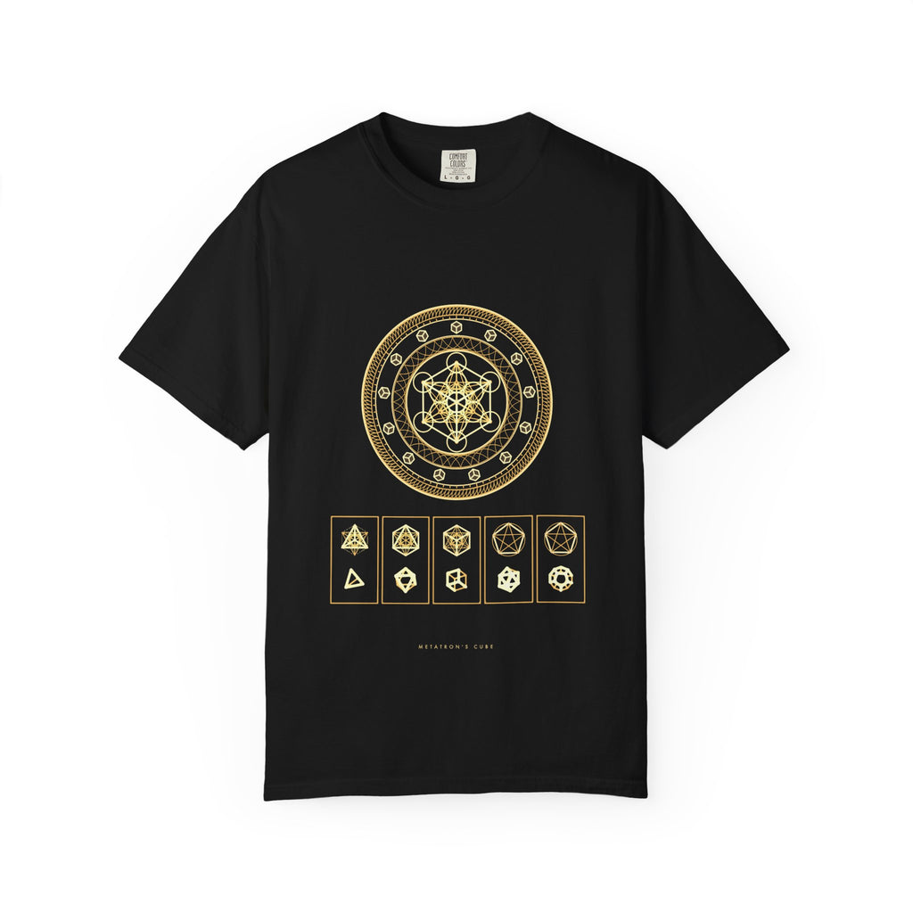 Metatron's Cube graphic tee in Black, original art by AuraCanvas