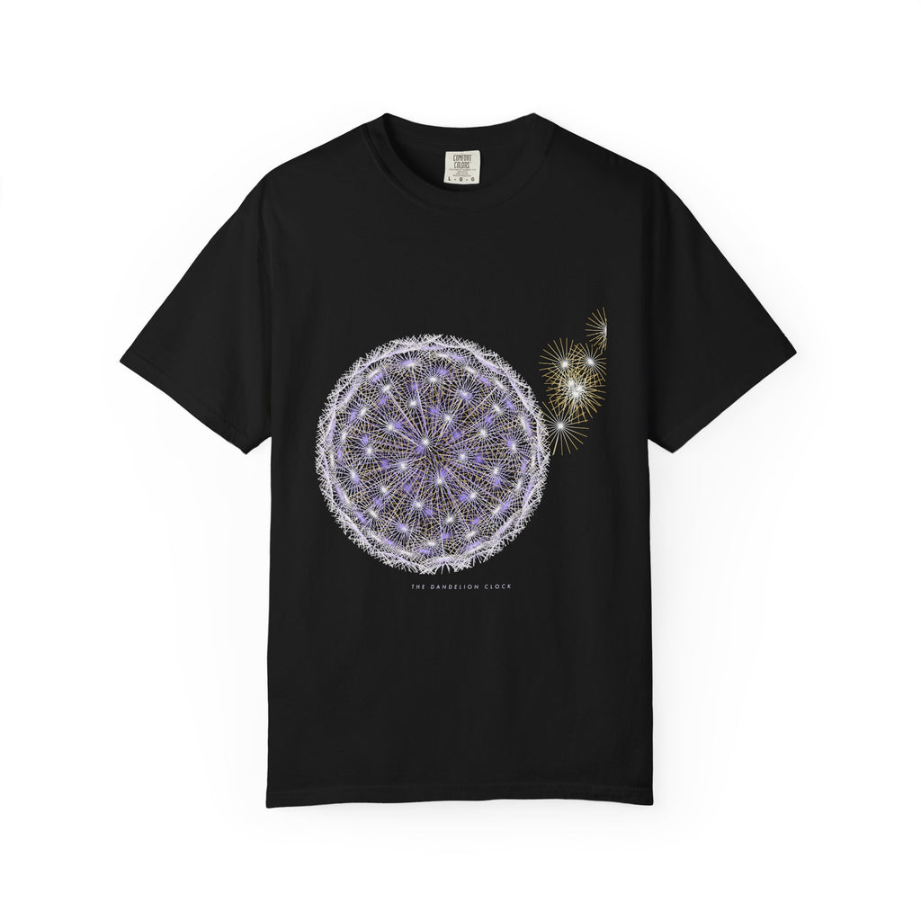 The Dandelion Clock graphic tee in Black, original art by AuraCanvas