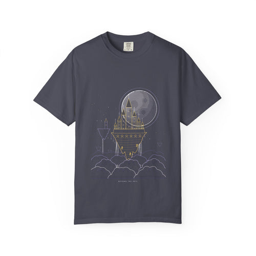 Beyond the Veil graphic tee in Navy, original art by AuraCanvas