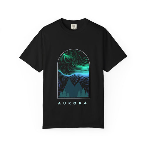 Aurora graphic tee in Black, original art by AuraCanvas