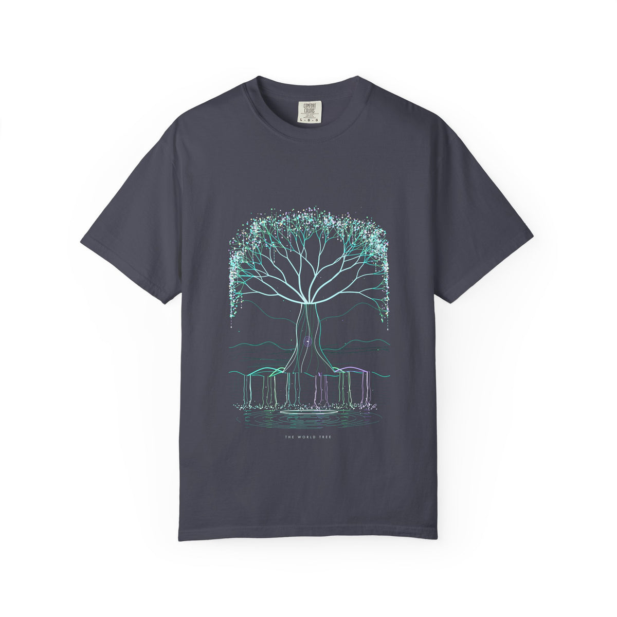 The World Tree graphic tee in Navy, original art by AuraCanvas