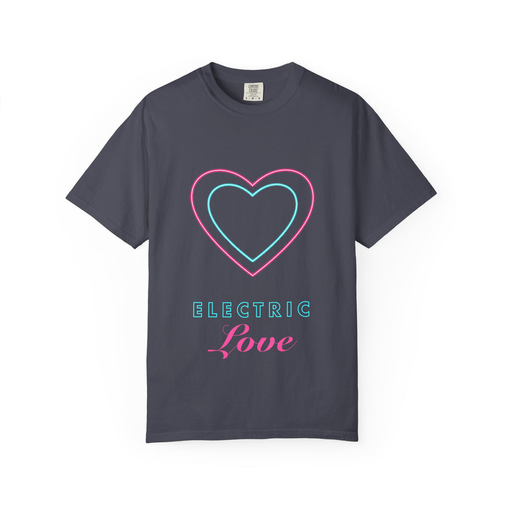 Electric Love graphic tee in Navy, original art by AuraCanvas