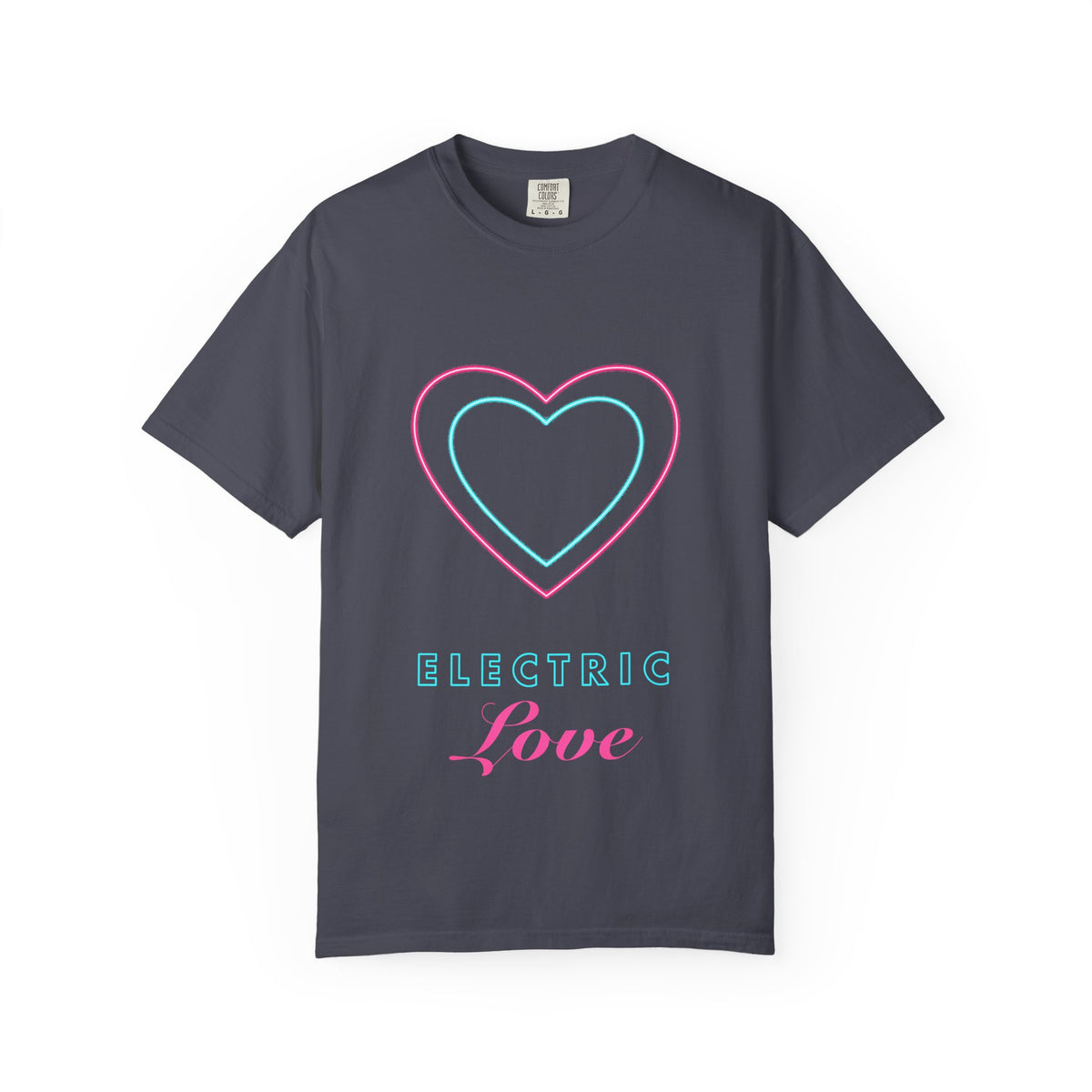 Electric Love graphic tee in Navy, original art by AuraCanvas