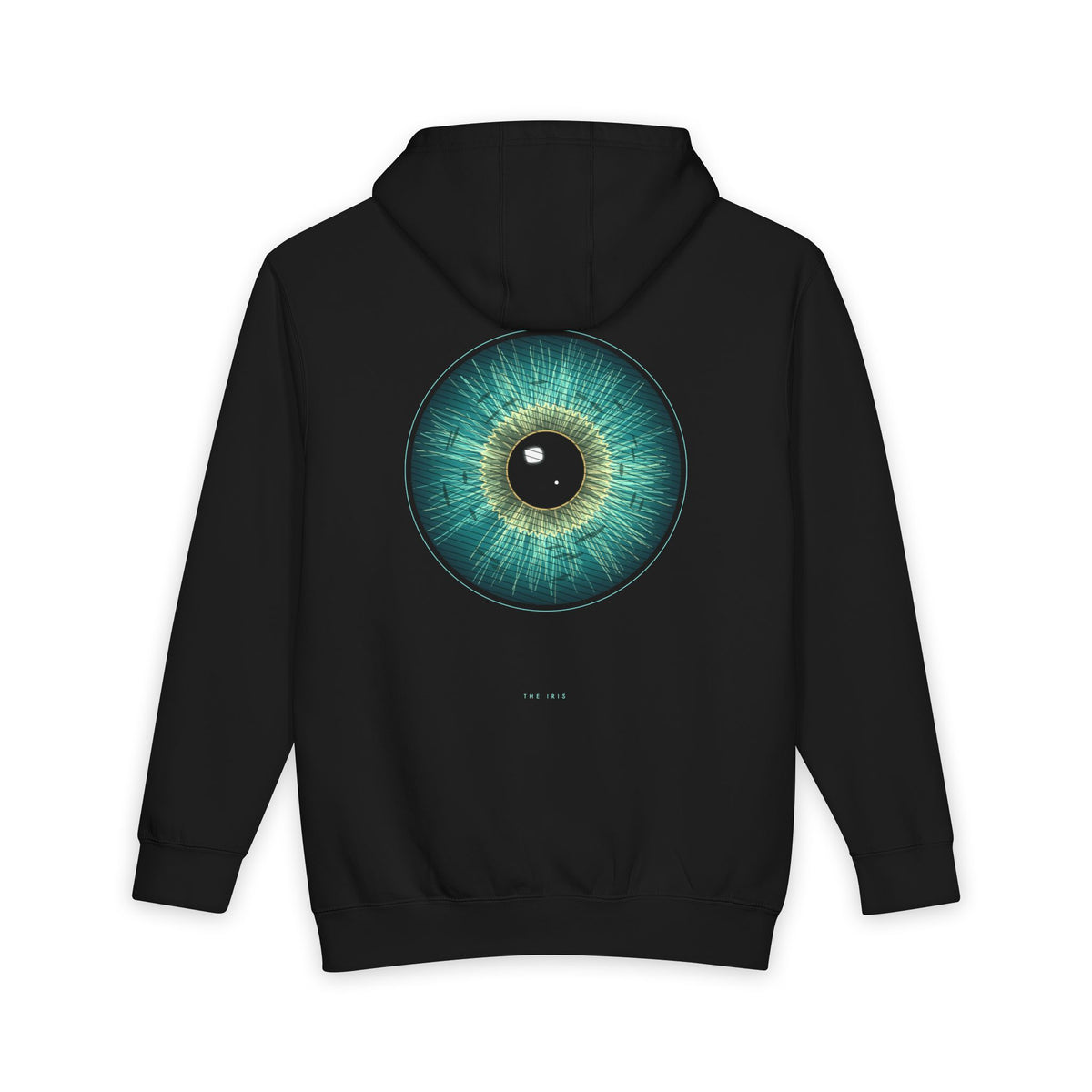 The Iris heavyweight hoodie in Black, original art by AuraCanvas