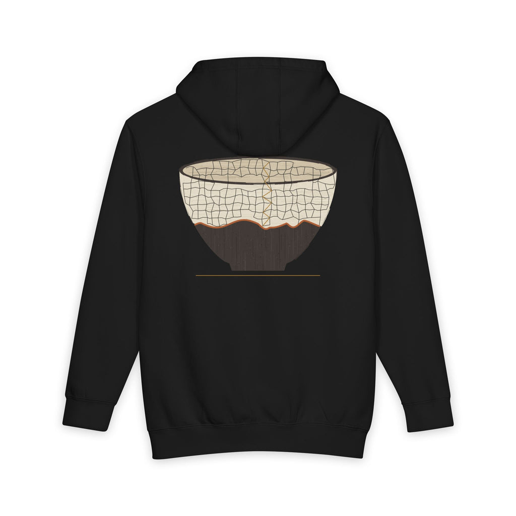Raku heavyweight hoodie in Black, original art by AuraCanvas