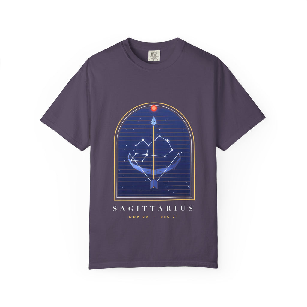 Sagittarius graphic tee in Wine, original art by AuraCanvas