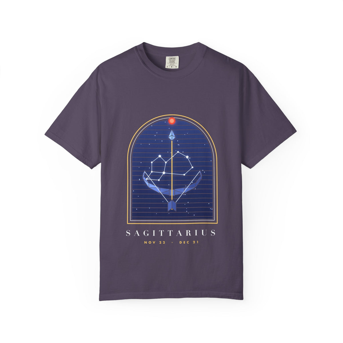 Sagittarius graphic tee in Wine, original art by AuraCanvas