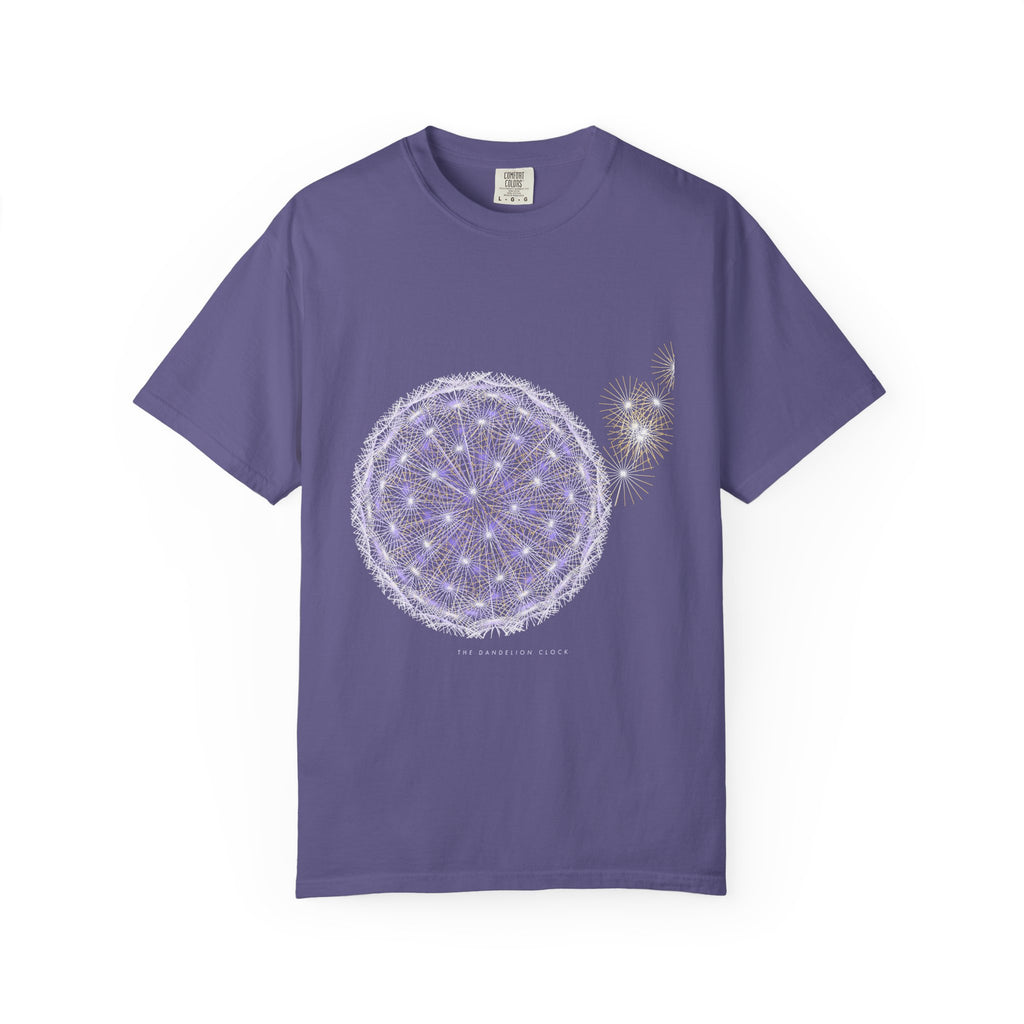 The Dandelion Clock graphic tee in Grape, original art by AuraCanvas