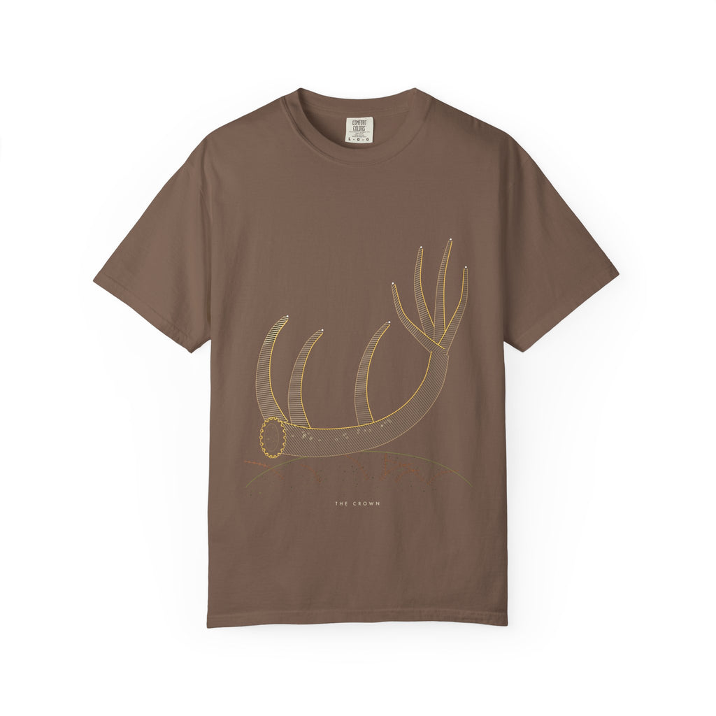 The Crown graphic tee in Espresso, original art by AuraCanvas