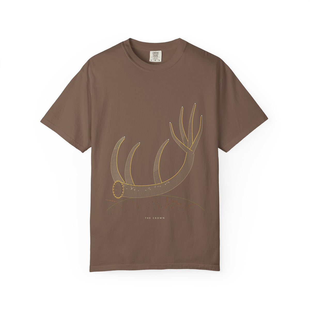 The Crown graphic tee in Espresso, original art by AuraCanvas