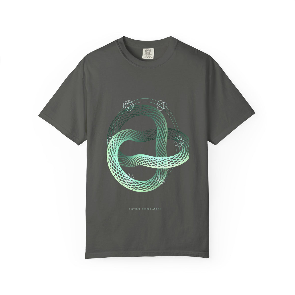 Kelvin's Vortex Atoms graphic tee in Pepper, original art by AuraCanvas
