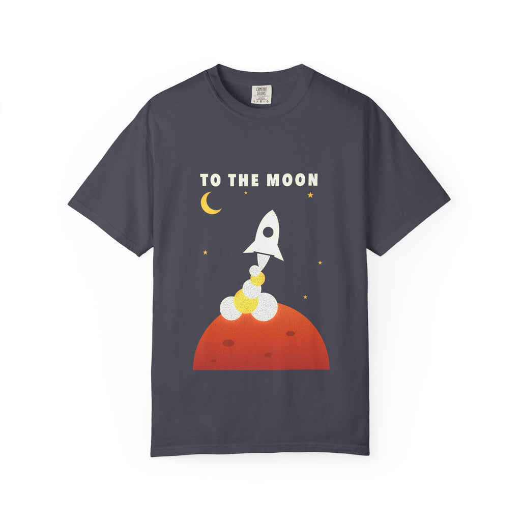 To the Moon graphic tee in Navy, original art by AuraCanvas