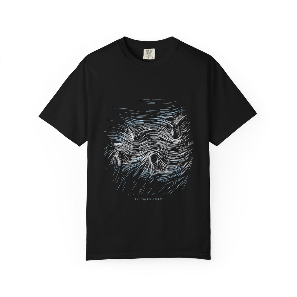 The Vortex Street graphic tee in Black, original art by AuraCanvas
