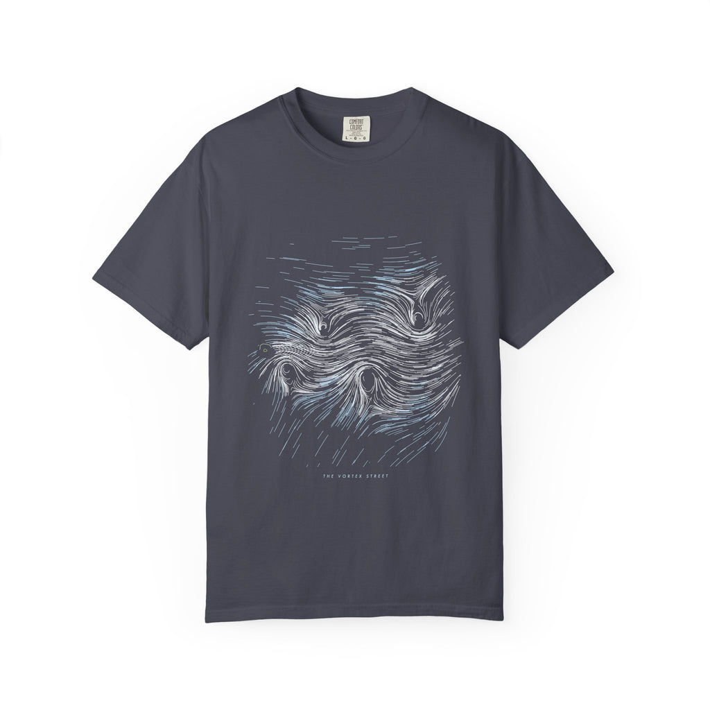 The Vortex Street graphic tee in Navy, original art by AuraCanvas