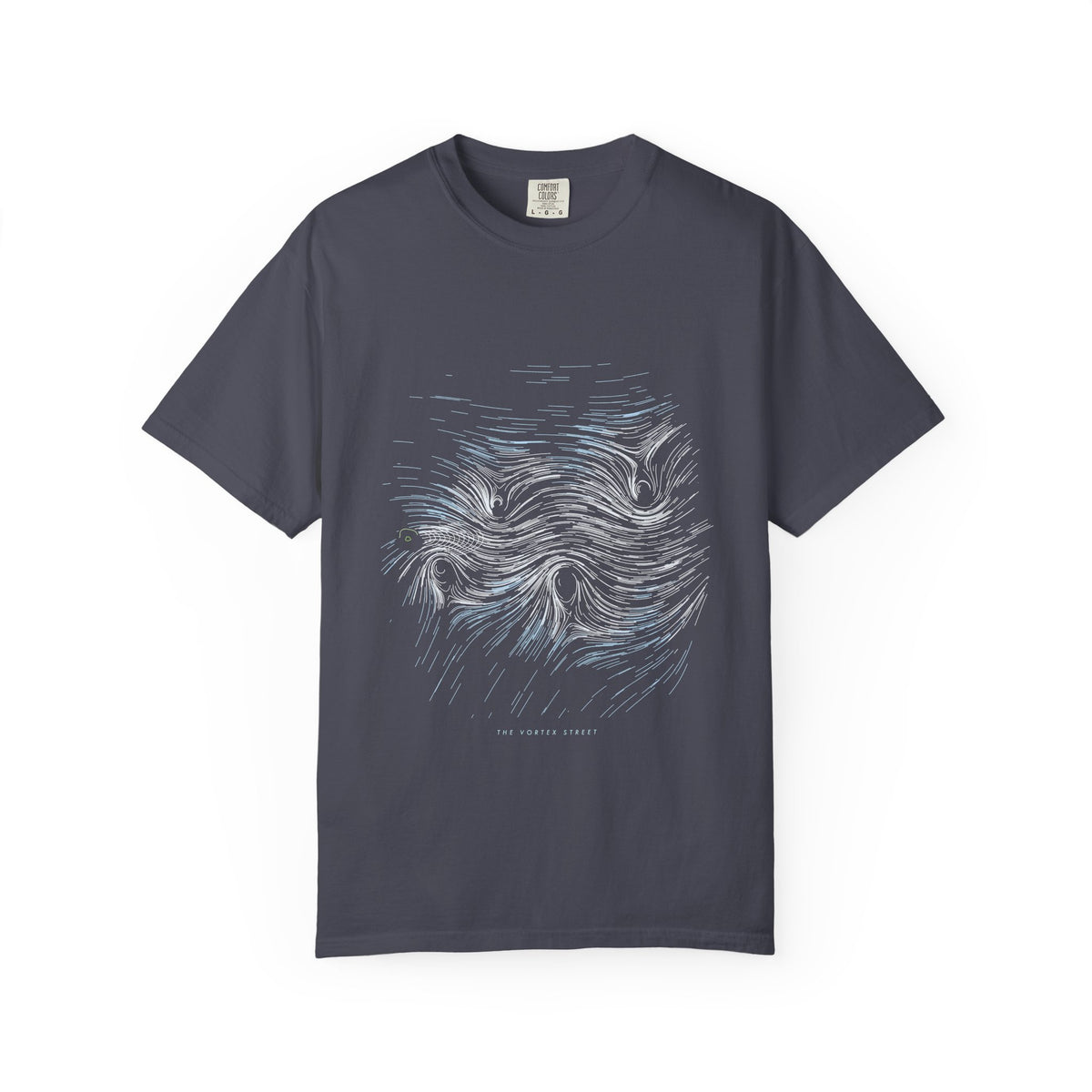 The Vortex Street graphic tee in Navy, original art by AuraCanvas