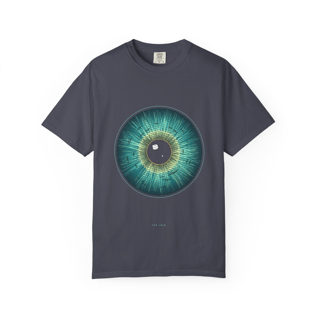 The Iris graphic tee in Navy, original art by AuraCanvas