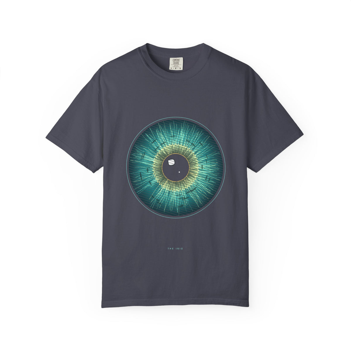 The Iris graphic tee in Navy, original art by AuraCanvas