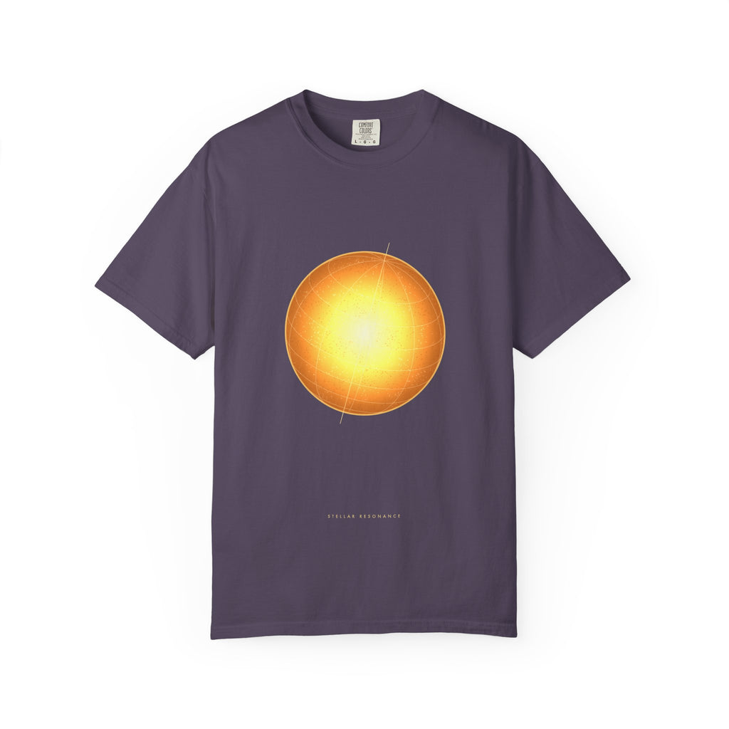 Stellar Resonance graphic tee in Wine, original art by AuraCanvas