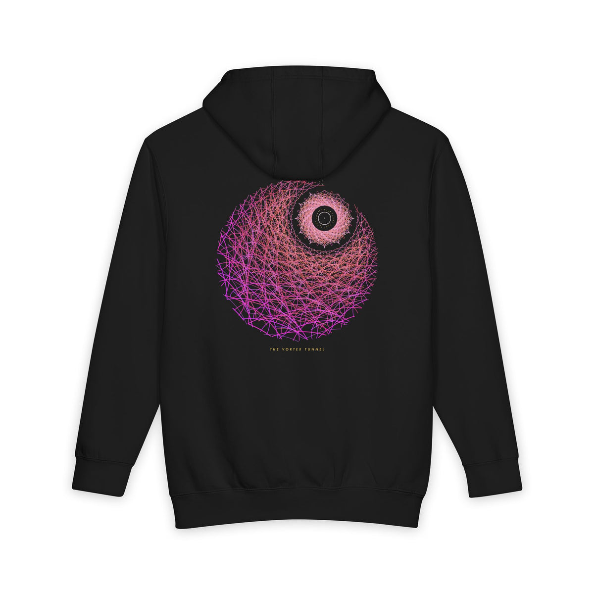 The Vortex Tunnel heavyweight hoodie in Black, original art by AuraCanvas