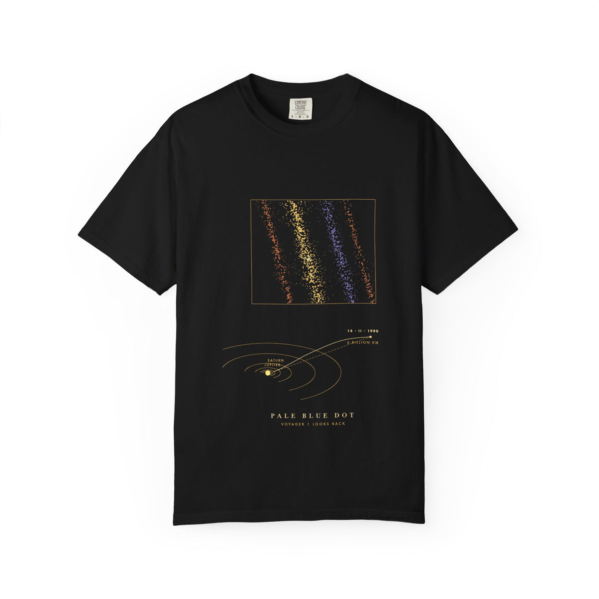 Pale Blue Dot graphic tee in Black, original art by AuraCanvas