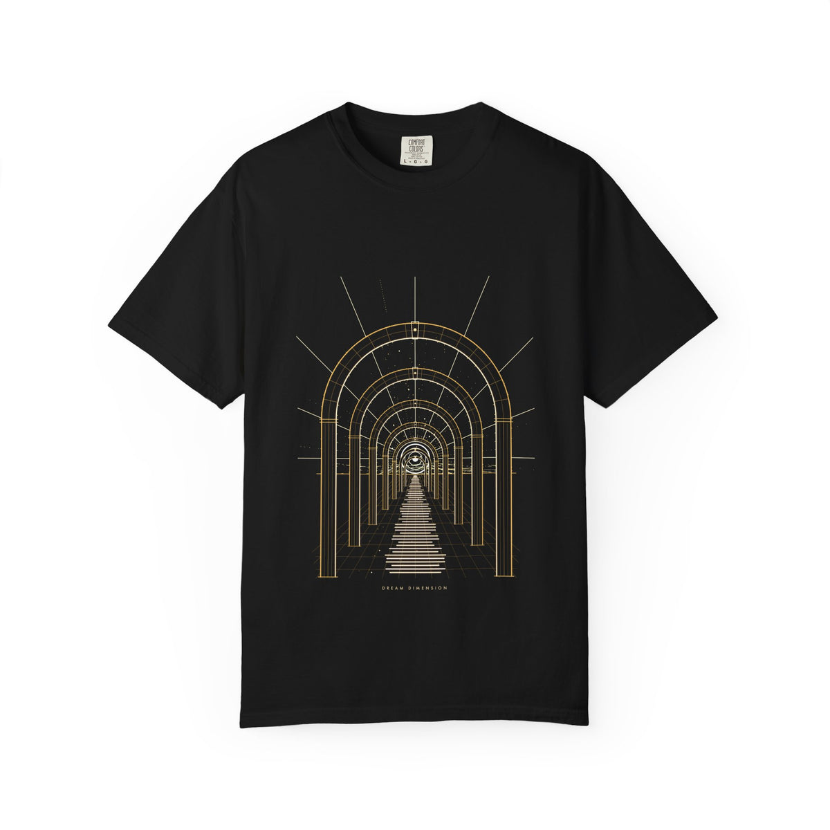 Dream Dimension graphic tee in Black, original art by AuraCanvas