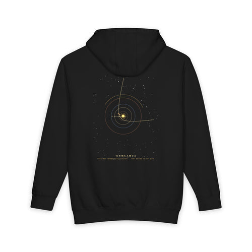 'Oumuamua heavyweight hoodie in Black, original art by AuraCanvas