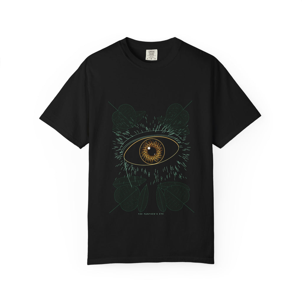 The Panther's Eye graphic tee in Black, original art by AuraCanvas