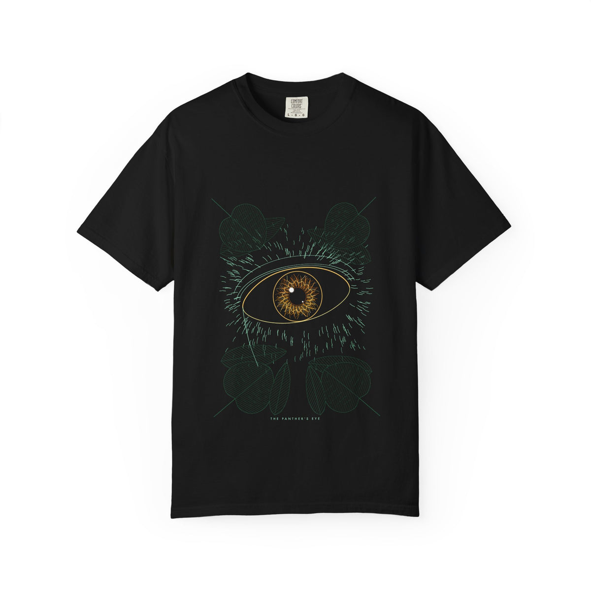 The Panther's Eye graphic tee in Black, original art by AuraCanvas