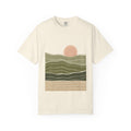 Olive Horizon graphic tee in Ivory, original art by AuraCanvas