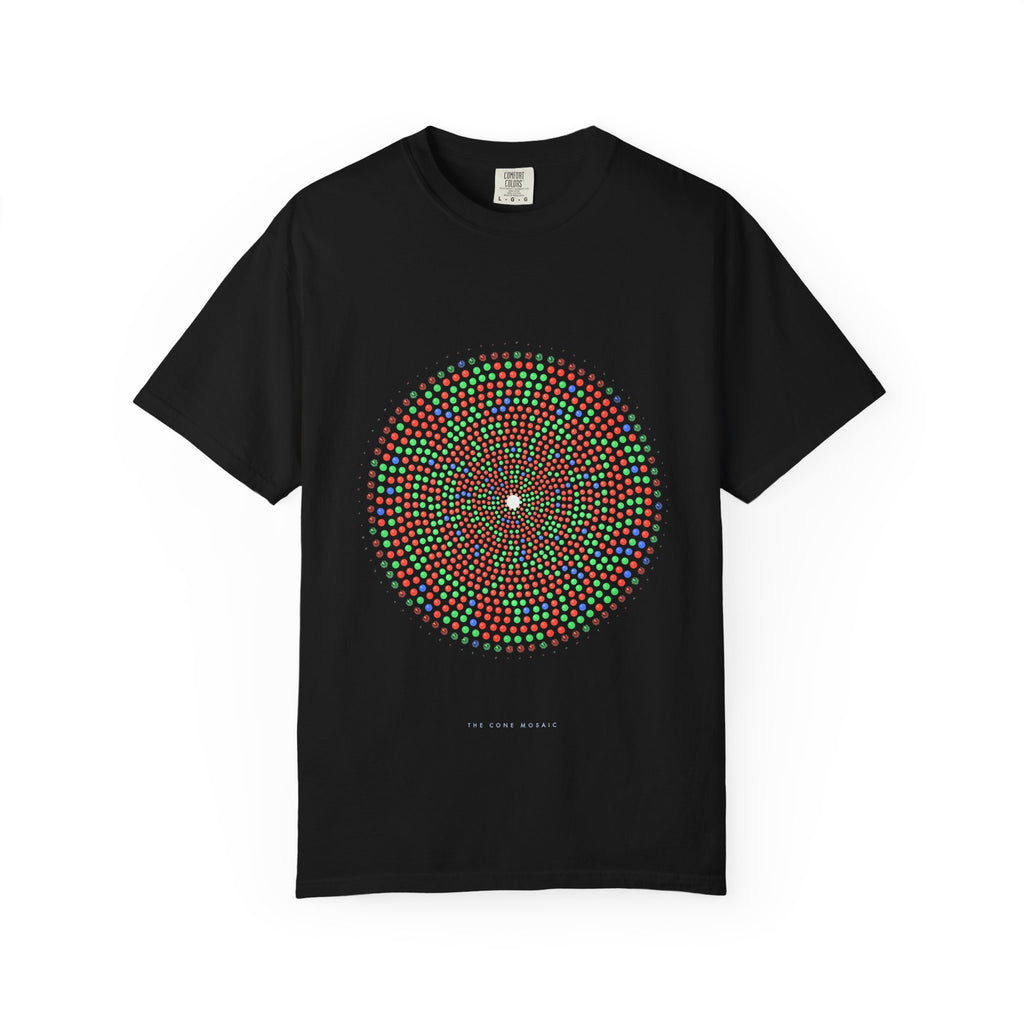 The Cone Mosaic graphic tee in Black, original art by AuraCanvas