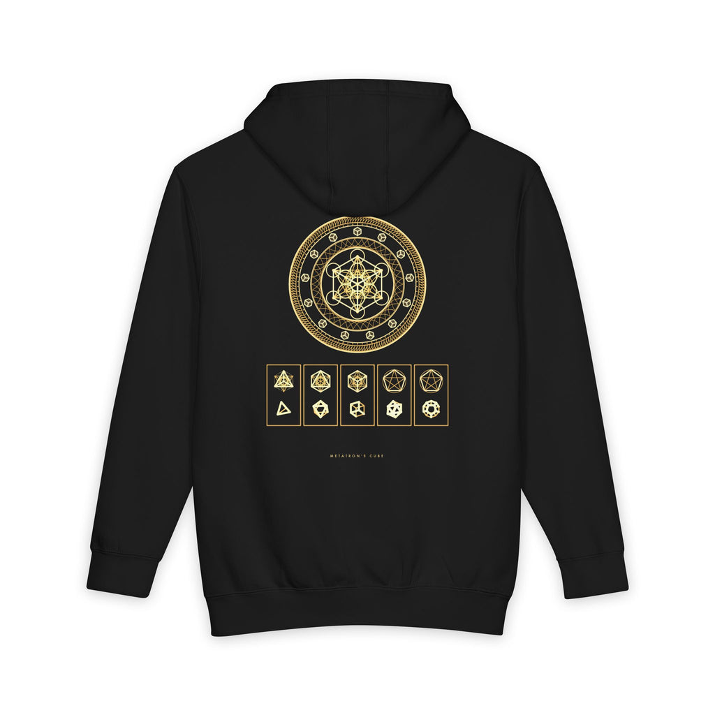 Metatron's Cube heavyweight hoodie in Black, original art by AuraCanvas