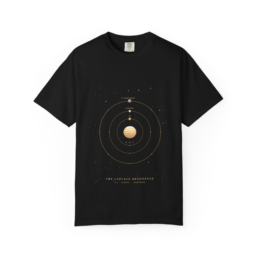 The Laplace Resonance graphic tee in Black, original art by AuraCanvas