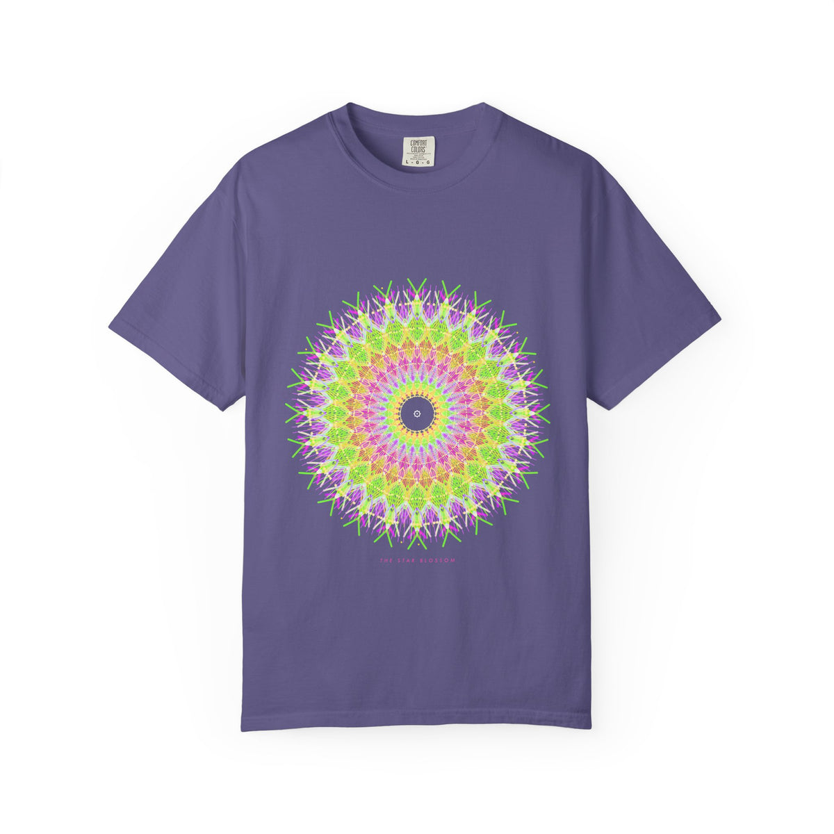 The Star Blossom graphic tee in Grape, original art by AuraCanvas