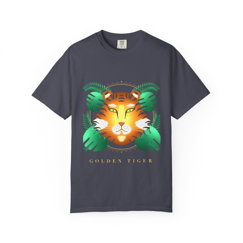 Golden Tiger graphic tee in Navy, original art by AuraCanvas
