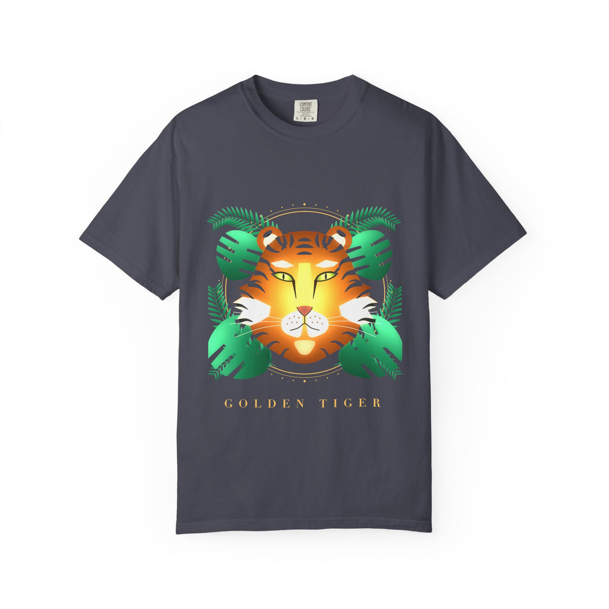 Golden Tiger graphic tee in Navy, original art by AuraCanvas