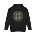 Saturn's Hexagon heavyweight hoodie in Black, original art by AuraCanvas