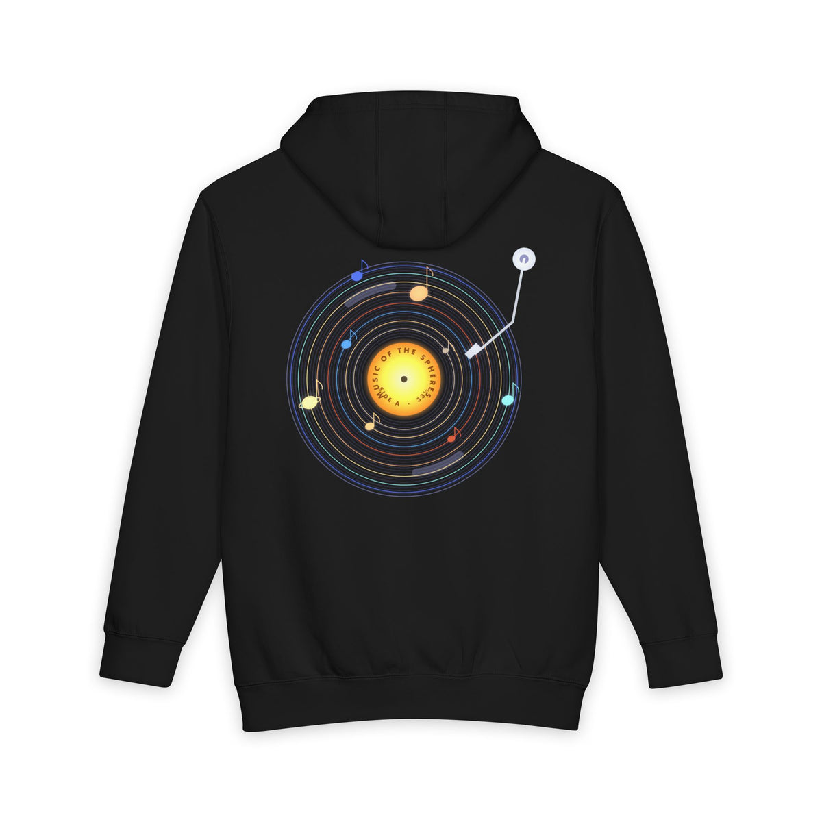 Music of the Spheres heavyweight hoodie in Black, original art by AuraCanvas