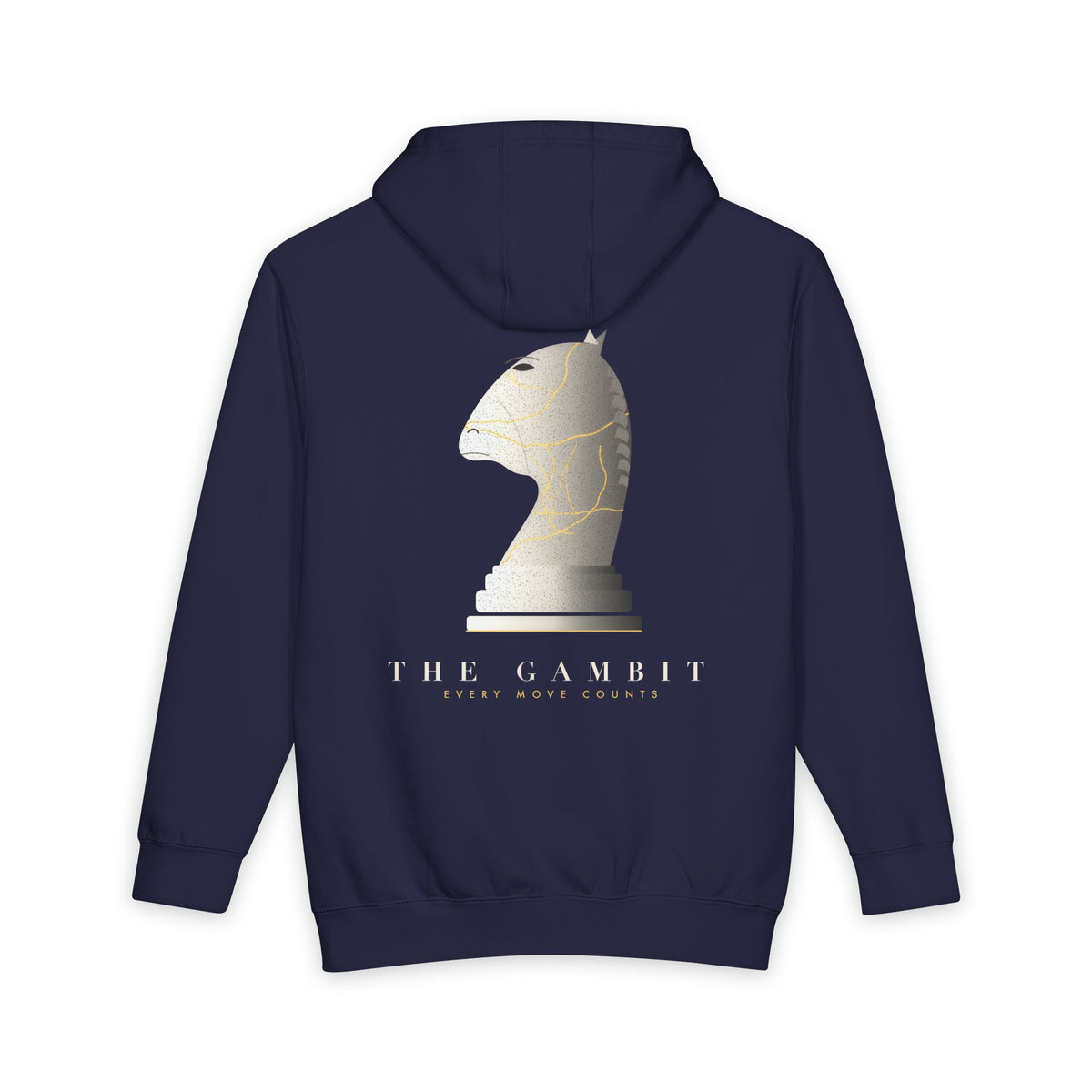 The Gambit heavyweight hoodie in Navy Blue, original art by AuraCanvas