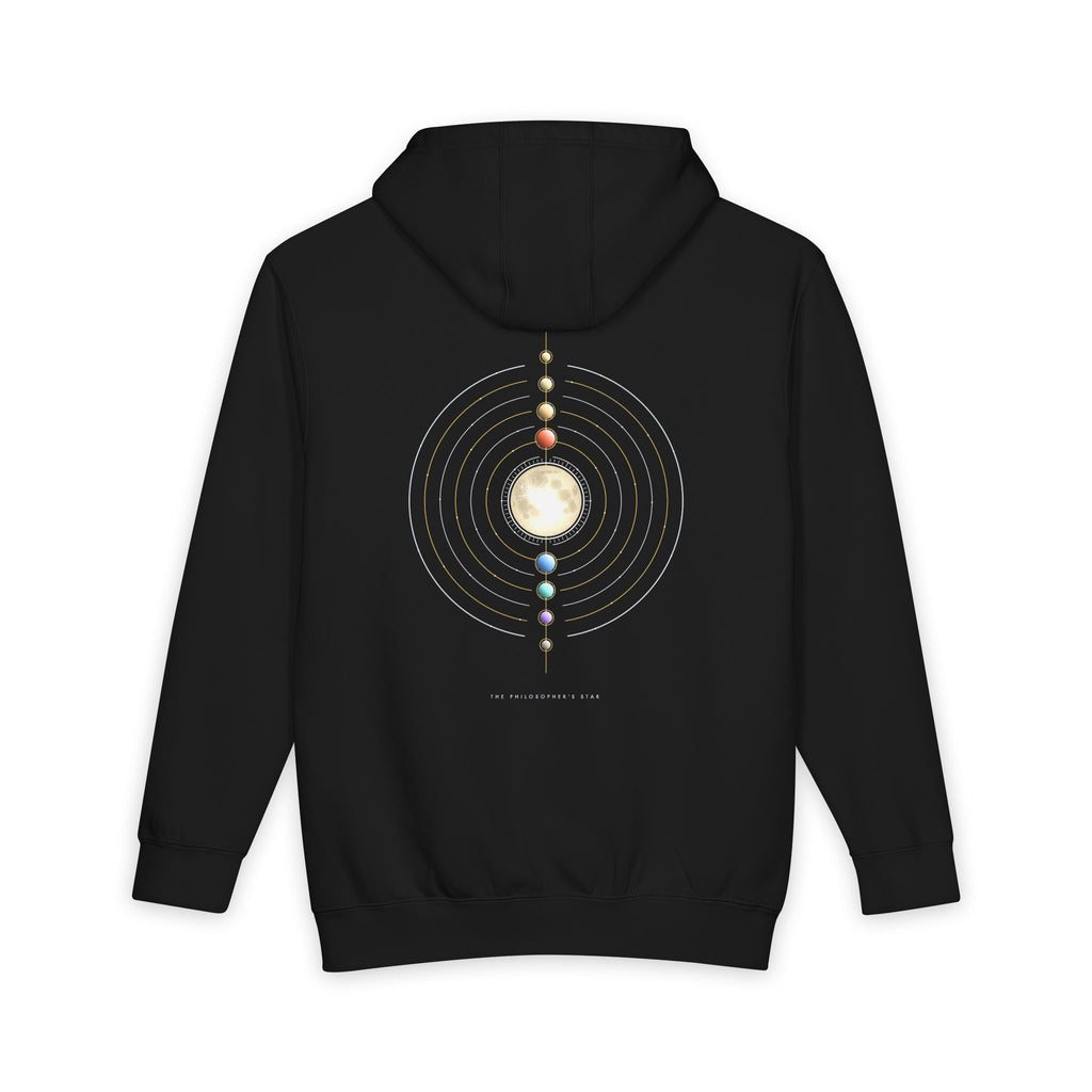 The Philosopher's Star heavyweight hoodie in Black, original art by AuraCanvas