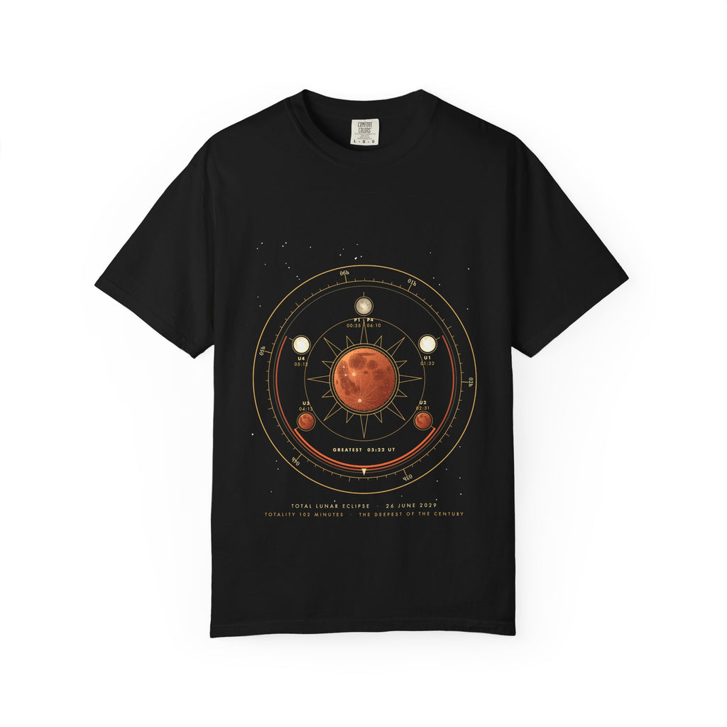 Eclipse in Gold graphic tee in Black, original art by AuraCanvas