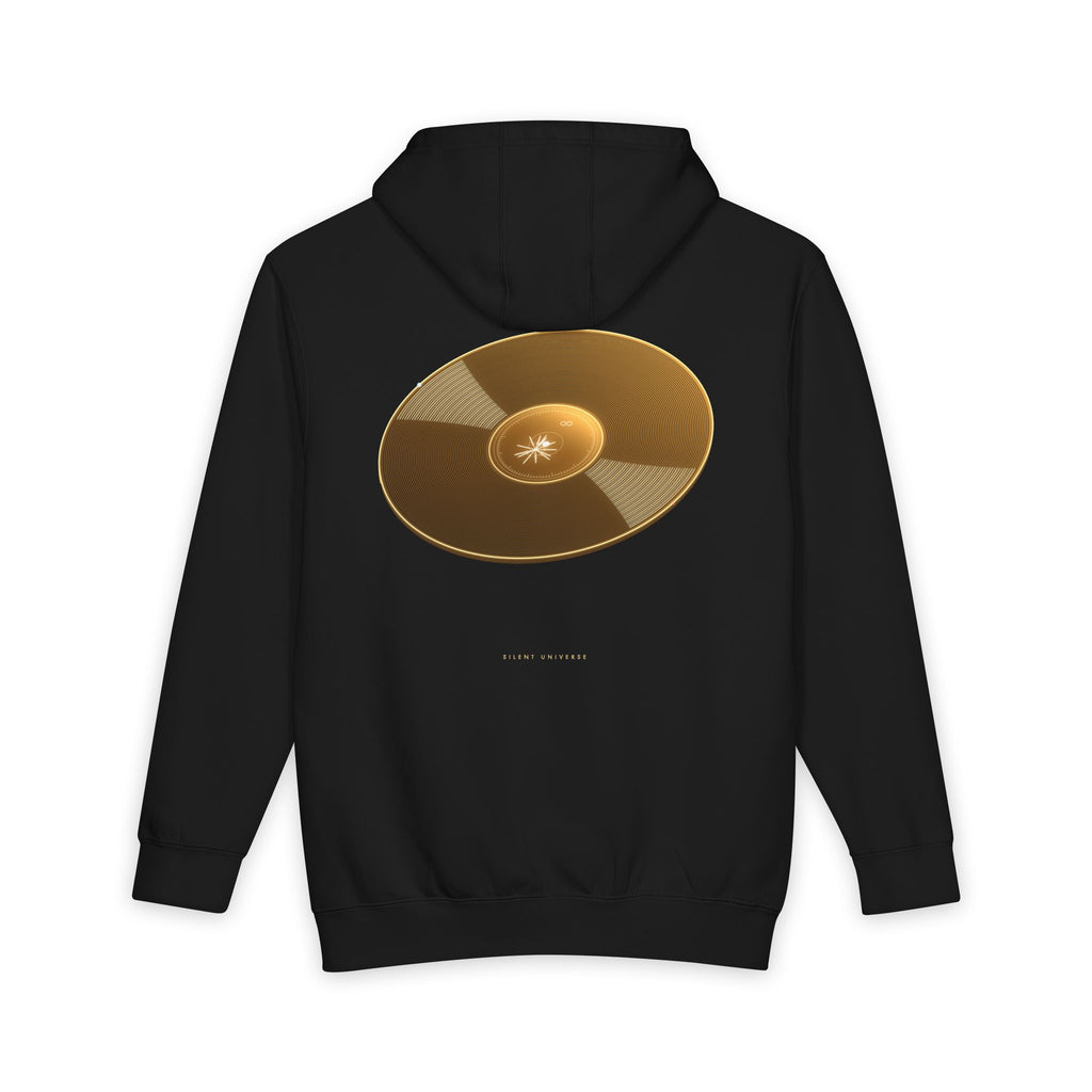 Silent Universe heavyweight hoodie in Black, original art by AuraCanvas