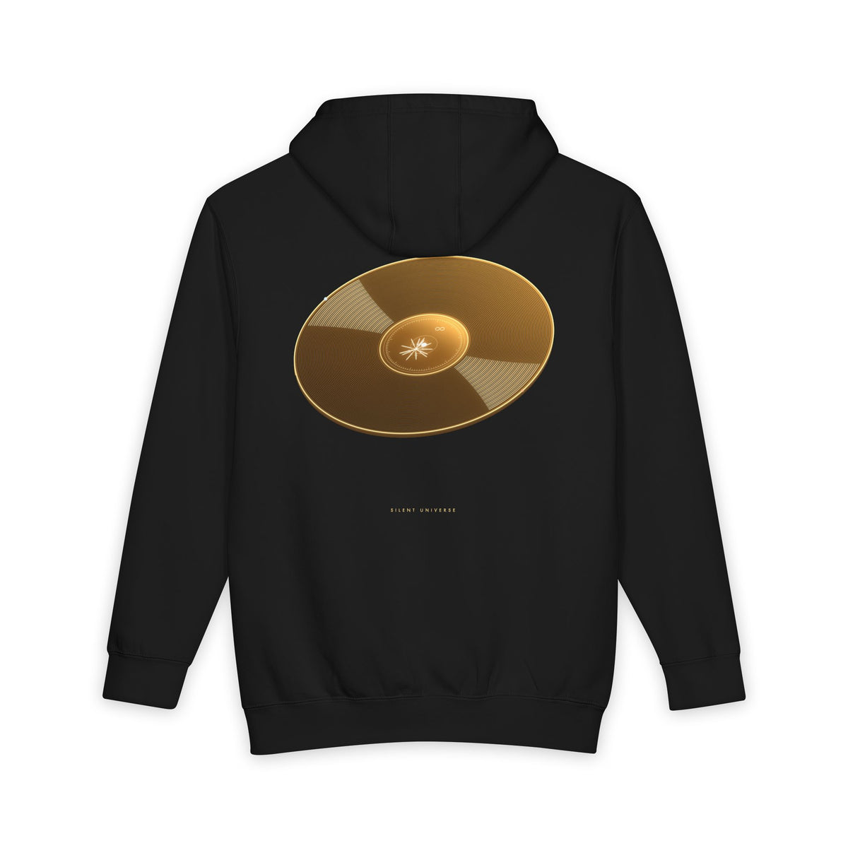 Silent Universe heavyweight hoodie in Black, original art by AuraCanvas