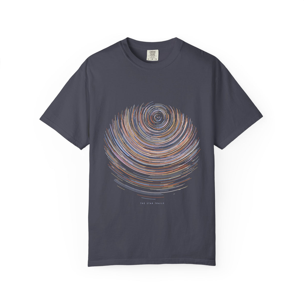 The Star Trails graphic tee in Navy, original art by AuraCanvas