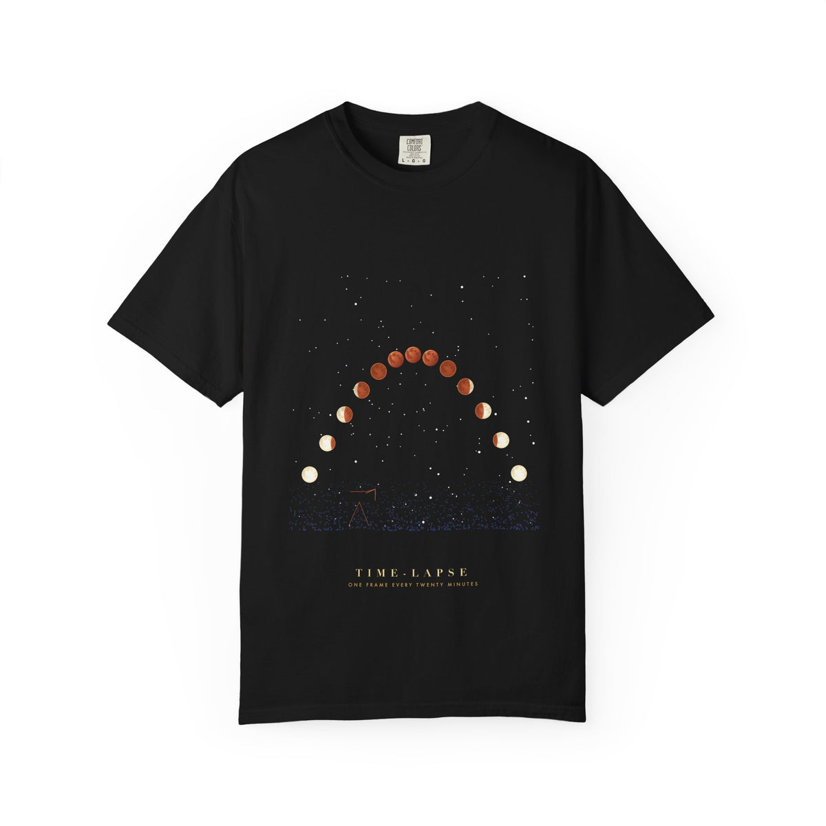 Time-Lapse graphic tee in Black, original art by AuraCanvas