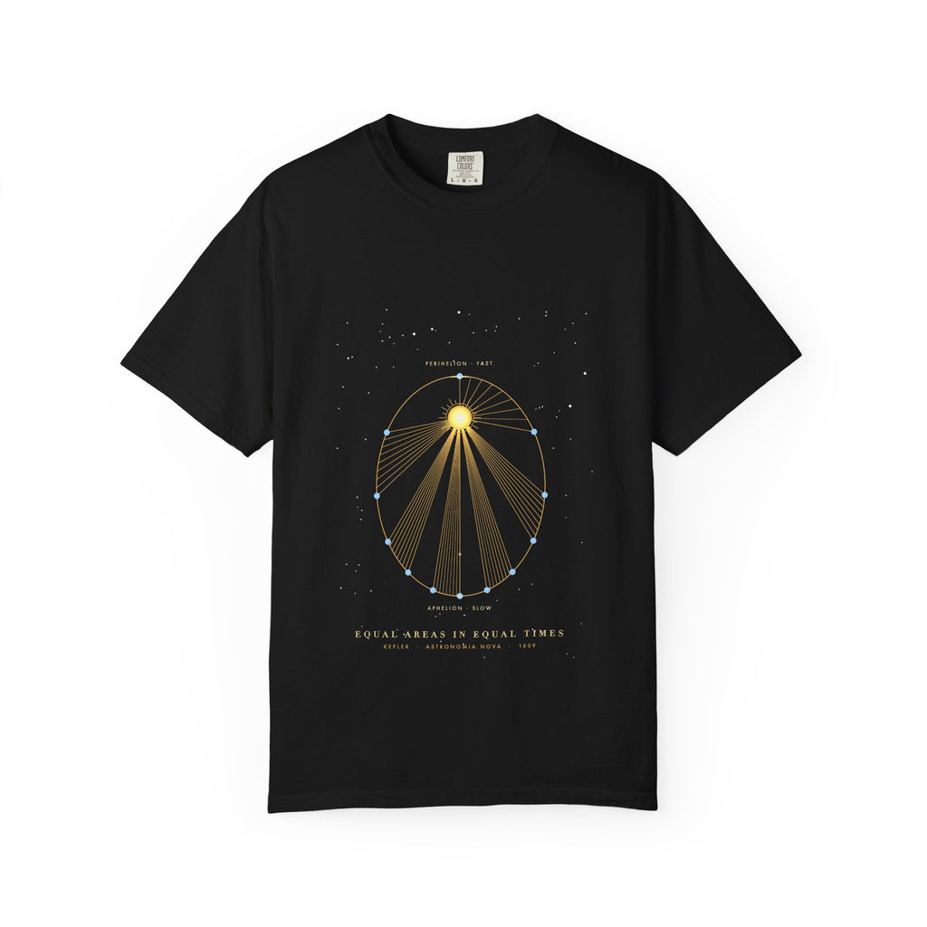 Kepler's Second Law graphic tee in Black, original art by AuraCanvas