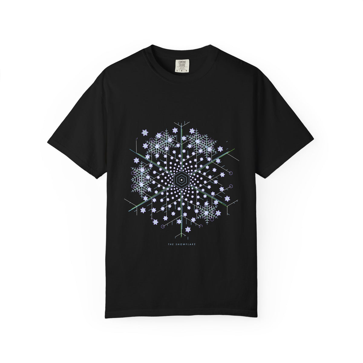 The Snowflake graphic tee in Black, original art by AuraCanvas